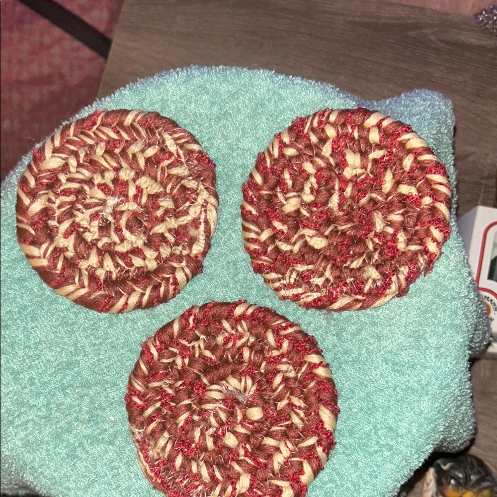 Handmade Burgundy and Cream woven Coaster Tribal made coaster from Cherokee TN